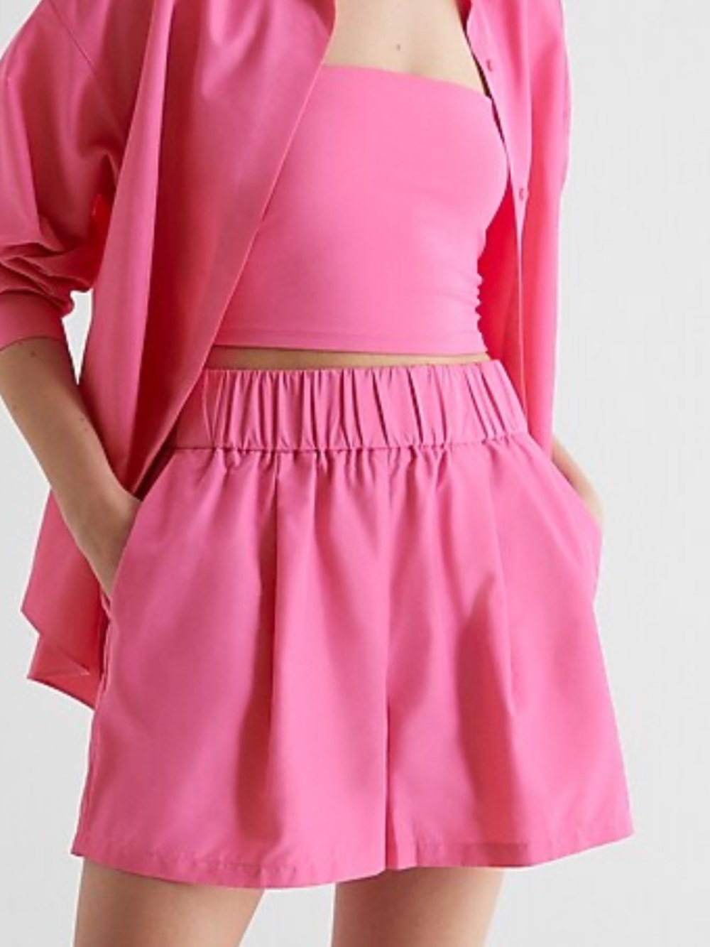 Express Pink Strapless Top and High-Waisted Pull-On Shorts MATCHING SET